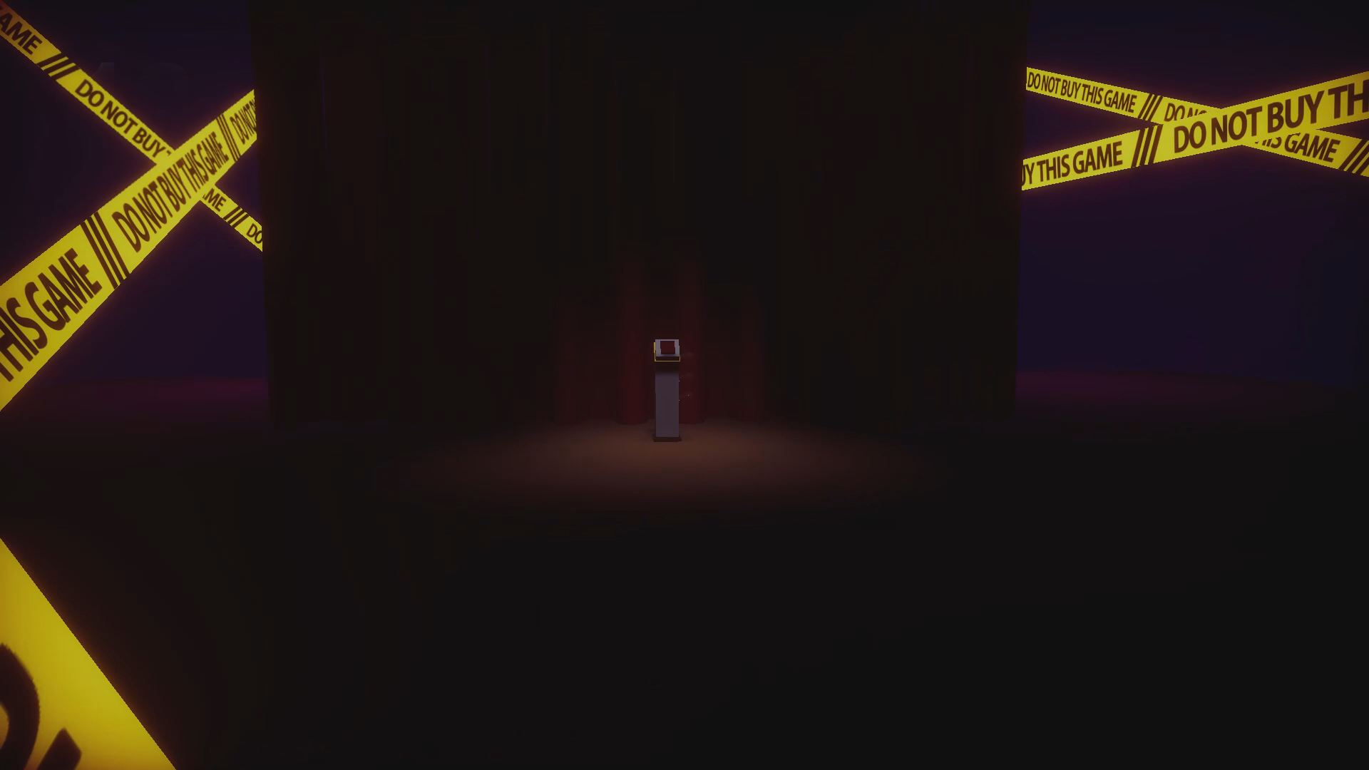 Do Not Buy This Game screenshot with a surreal stage and a button waiting for the player